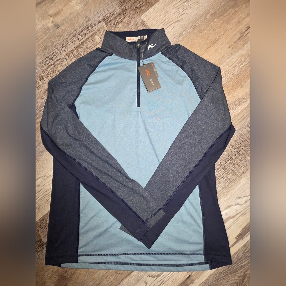 KJUS Men's 52/Large Heathered Blue Curve Half-Zip MG25-K01 NWT